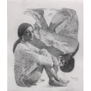 Tanweer Farooqi, 30 x 36 Inch, Graphite on Canvas, Figurative Painting, AC-TF-016